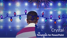  Presentation with wrapped flag - Colorful PPT layouts enhanced with composition-of-fireworks-and-fairy backdrop and a navy blue colored foreground