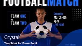  Presentation with black female - PPT theme consisting of composition-of-football-match-text background and a navy blue colored foreground