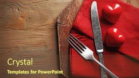  Presentation with table napkin - Audience pleasing PPT layouts consisting of composition of fork knife napkin and decorative hearts on cutting board on wooden table background backdrop and a tawny brown colored foreground