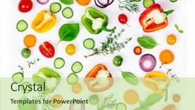  Presentation with free organic cosmetic - Cool new presentation design with composition of fresh organic vegetables backdrop and a mint green colored foreground