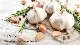 Presentation with garlic - Slide deck having composition of garlic and rosemary background and a coral colored foreground