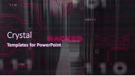  Presentation with server - PPT theme having composition-of-hacked-text background and a wine colored foreground