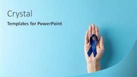  Presentation with healthcare blue ribbon - PPT theme having composition-of-hand-holding-blue background and a arctic colored foreground