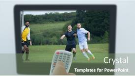  Presentation with football competition - PPT theme enhanced with composition-of-hand-of-sports background and a  colored foreground