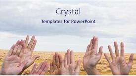  Presentation with voting - Beautiful presentation theme featuring composition-of-hands-held-up backdrop and a sky blue colored foreground