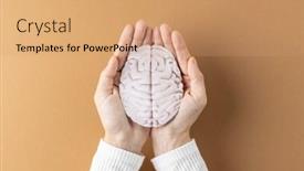  Presentation with medical brain - Presentation theme consisting of composition-of-hands-holding-brain background and a coral colored foreground