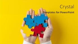  Presentation with holding puzzle pieces - Slides with composition-of-hands-holding-jigsaw background and a gold colored foreground