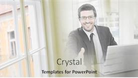  Presentation with global partnership - PPT theme with composition-of-happy-caucasian-businessman background and a light gray colored foreground