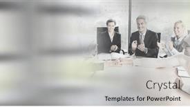  Presentation with global partnership - PPT theme with composition-of-happy-diverse-business background and a light gray colored foreground