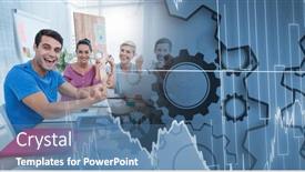  Presentation with business communication - Slide set consisting of composition-of-happy-diverse-business background and a teal colored foreground