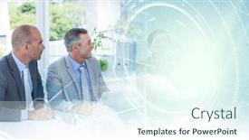  Presentation with team meeting - PPT theme having composition-of-happy-diverse-business background and a sky blue colored foreground