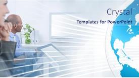  Presentation with team meeting - Presentation theme consisting of composition-of-happy-diverse-business background and a sky blue colored foreground