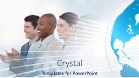  Presentation with team meeting - PPT layouts enhanced with composition-of-happy-diverse-business background and a sky blue colored foreground