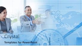  Presentation with team meeting - Slides featuring composition-of-happy-diverse-business background and a light blue colored foreground