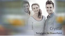  Presentation with team meeting - Presentation design consisting of composition-of-happy-diverse-business background and a light gray colored foreground