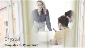  Presentation with team meeting - Presentation design featuring composition-of-happy-diverse-business background and a soft green colored foreground