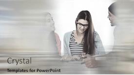  Presentation with team meeting - Presentation theme featuring composition-of-happy-diverse-business background and a light gray colored foreground