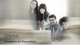  Presentation with global laptop - Slide deck featuring composition-of-happy-diverse-business background and a light gray colored foreground