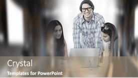  Presentation with global laptop - Slide deck having composition-of-happy-diverse-business background and a gray colored foreground