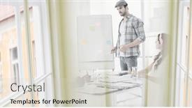  Presentation with team meeting - PPT theme having composition-of-happy-diverse-business background and a soft green colored foreground