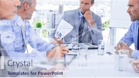  Presentation with team meeting - Slide deck with composition-of-happy-diverse-business background and a sky blue colored foreground