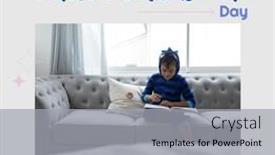  Presentation with children reading - Presentation theme enhanced with composition-of-happy-international-children background and a light gray colored foreground