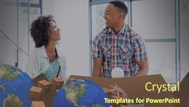  Presentation with happy image - Colorful PPT layouts enhanced with composition-of-happy-mixed-race backdrop and a tawny brown colored foreground