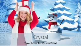  Presentation with snowman - PPT theme consisting of composition-of-happy-woman background and a light blue colored foreground