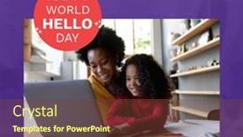  Presentation with woman world - Slide set featuring composition-of-happy-world-hello background and a tawny brown colored foreground