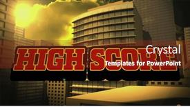  Presentation with office buildings - PPT theme enhanced with composition-of-high-score-text background and a tawny brown colored foreground