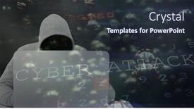  Presentation with global laptop - Slide set having composition-of-hooded-hacker-using background and a tawny brown colored foreground