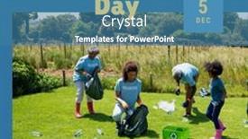  Presentation with plastic recycling - PPT theme having composition-of-international-volunteer-day background and a teal colored foreground