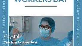  Presentation with healthcare workers - Presentation theme enhanced with composition-of-international-workers-day background and a teal colored foreground