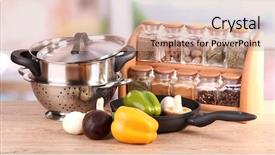  Presentation with spices - Colorful theme enhanced with everyday use - composition of kitchen tools spices backdrop and a coral colored foreground