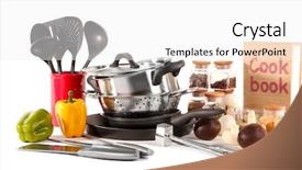  Presentation with kitchen utensils - Presentation theme having composition of kitchen tools spices background and a white colored foreground