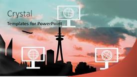  Presentation with interface - Slide set with composition-of-light-trails-over background and a light blue colored foreground