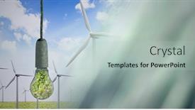  Presentation with global warming - Beautiful PPT theme featuring composition-of-lightbulb-with-leaves backdrop and a mint green colored foreground