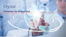  Presentation with data medical - Beautiful PPT theme featuring composition-of-male-doctor-touching backdrop and a sky blue colored foreground