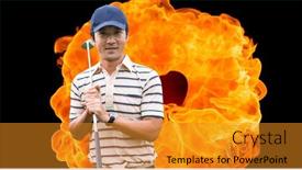  Presentation with flames - Theme having composition-of-male-golf-player background and a gold colored foreground