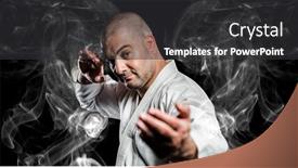  Presentation with artist - Slide set featuring composition-of-male-martial-artist background and a dark gray colored foreground
