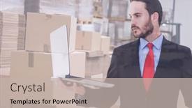  Presentation with global laptop - Slide set with composition-of-man-holding-laptop background and a soft green colored foreground