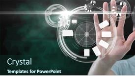  Presentation with digital image - PPT theme enhanced with composition-of-man-touching-screen background and a  colored foreground