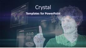  Presentation with image processing - Colorful PPT theme enhanced with composition-of-man-touching-virtual backdrop and a navy blue colored foreground