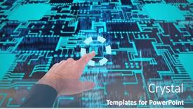  Presentation with blue circuit board - Cool new slide deck with composition-of-man-touching-virtual backdrop and a teal colored foreground