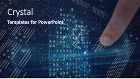  Presentation with image processing - Audience pleasing slide set consisting of composition-of-man-touching-virtual backdrop and a navy blue colored foreground