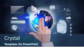  Presentation with data processing - Beautiful PPT theme featuring composition-of-man-touching-virtual backdrop and a ocean colored foreground