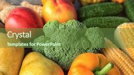  Presentation with fruits - Colorful presentation design enhanced with composition of many different fruits backdrop and a  colored foreground