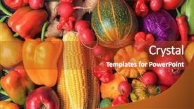  Presentation with fruits and vegetables - Colorful slide set enhanced with composition of many different fruits backdrop and a crimson colored foreground