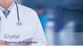  Presentation with lab coat - Presentation theme having composition-of-midsection-of-male background and a  colored foreground