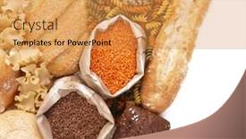  Presentation with macaroni - Colorful slide set enhanced with composition of mixed breads macaroni and grains on white background backdrop and a gold colored foreground